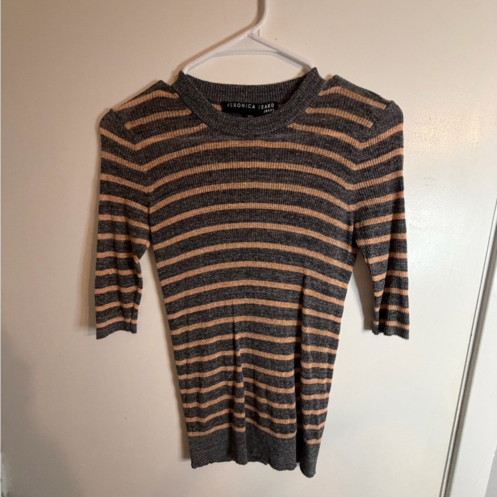 Veronica Beard Gray and Tan Striped Sweater Blouse LIKE NEW ✨ Size XS